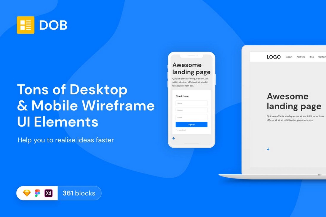 Desktop & Mobile Wireframe Web UI Kit