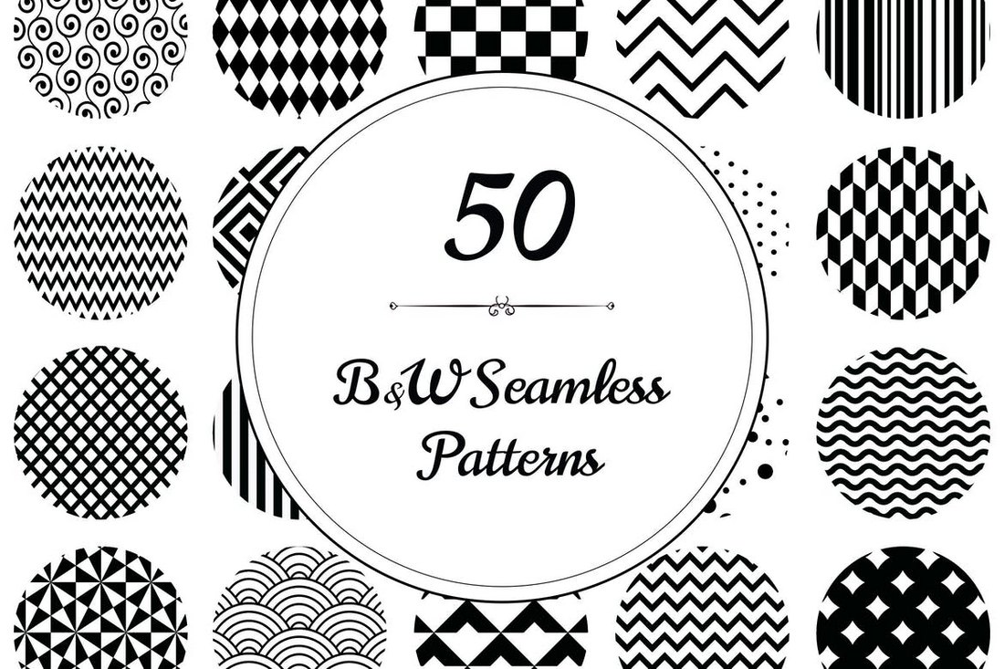 50 Geometric B&W Seamless Patterns