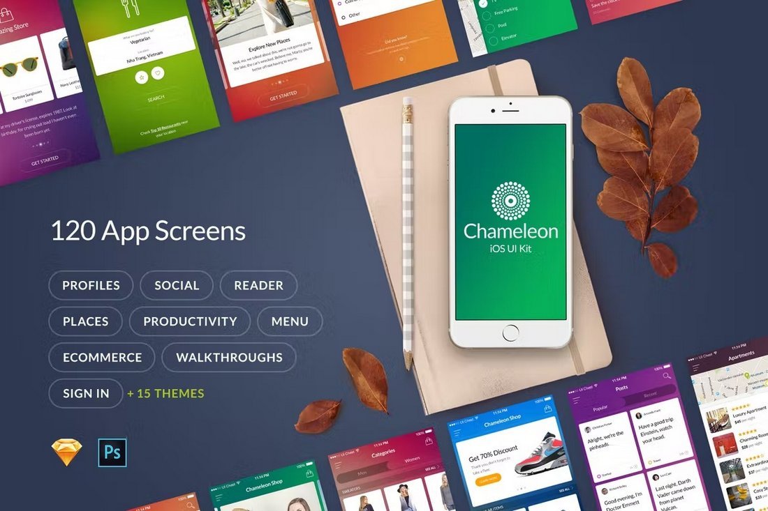 Chameleon - Mobile App UI Kit for Sketch