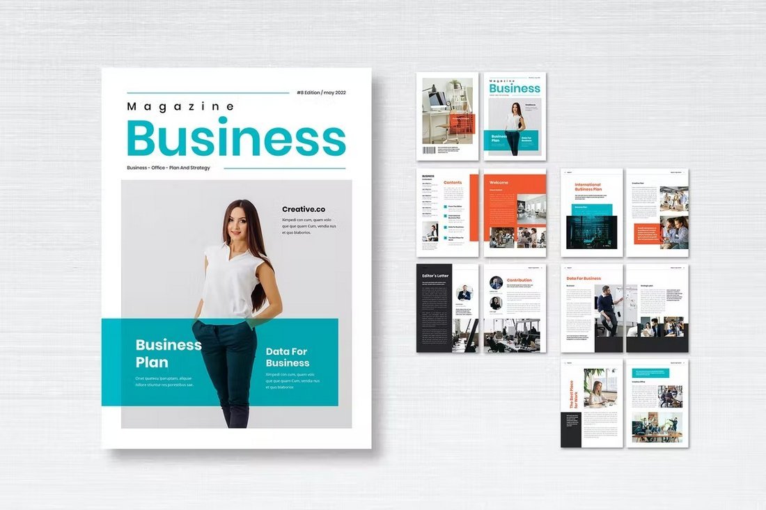Clean Business Magazine Template for InDesign