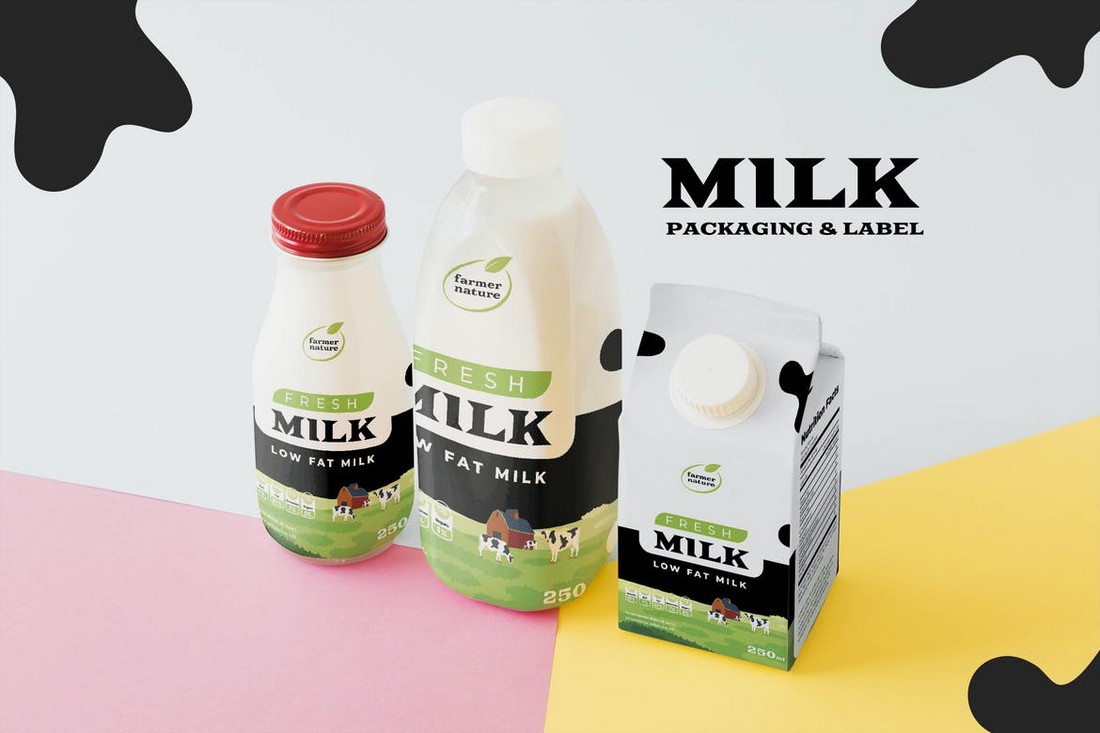 Milk Bottle & Box Packaging Template