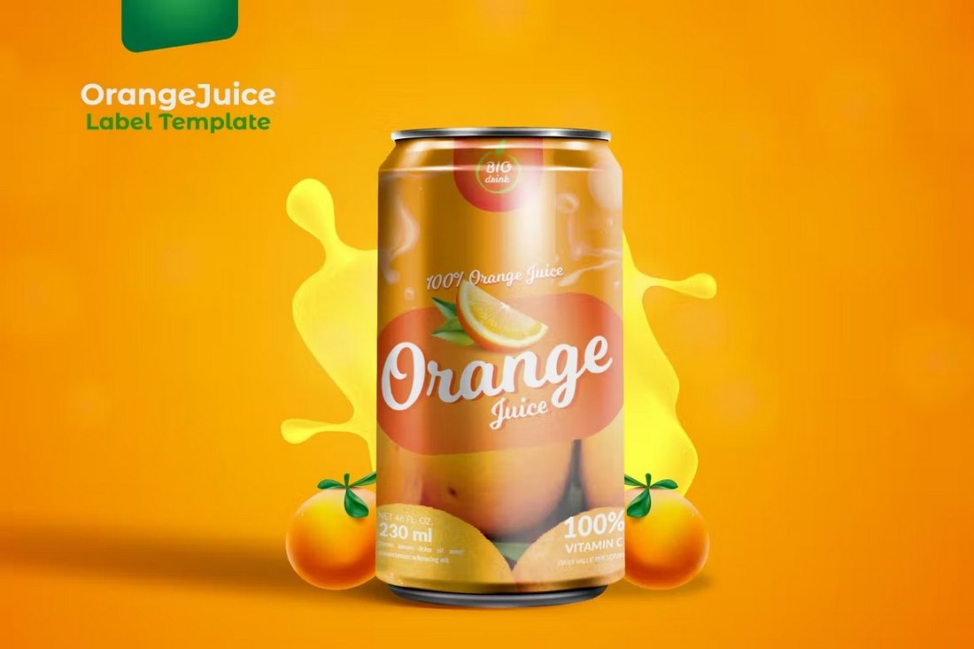 Orange Drink Can Packaging Template