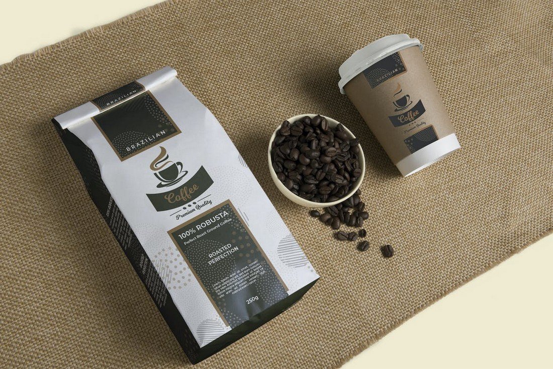 Premium Coffee Packaging & Cup Label Template