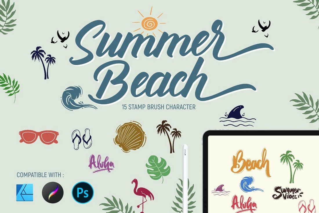 Summer Beach Stamp Brushes for Affinity Designer
