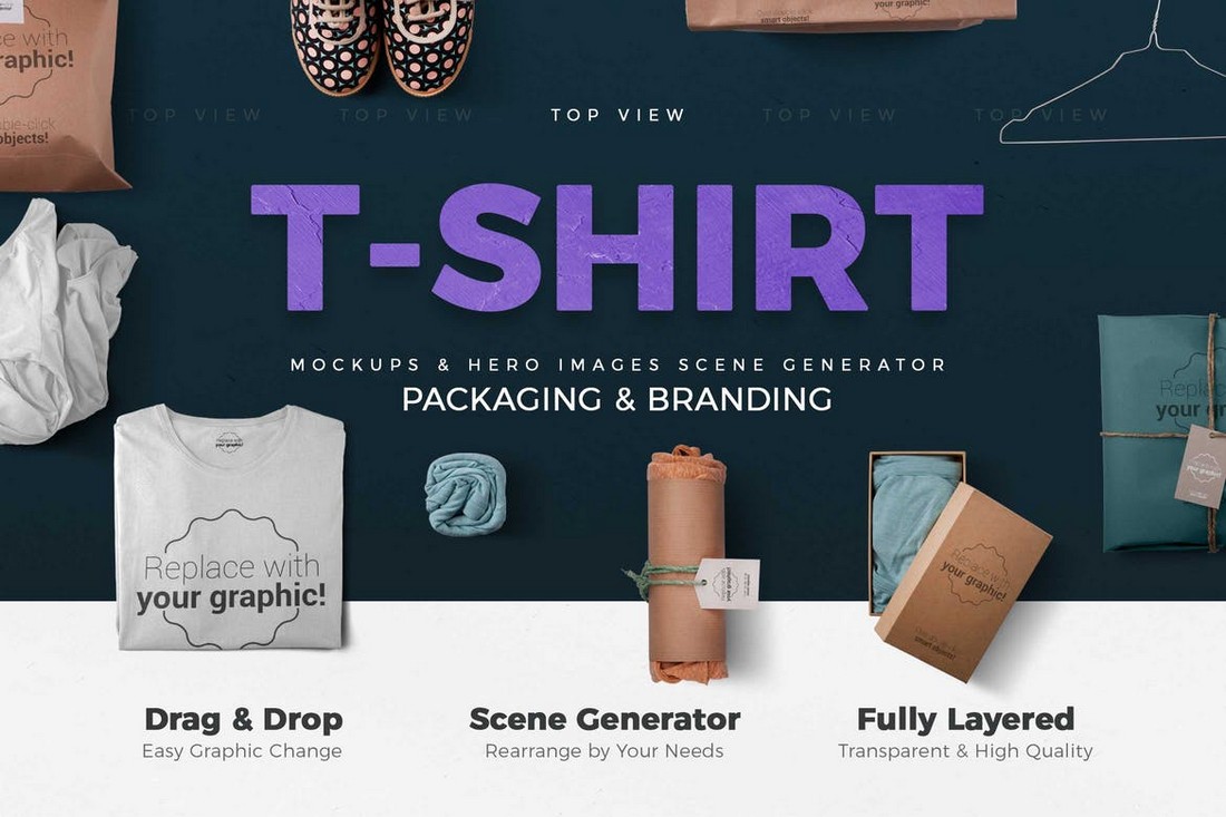 T-shirt and Packages Mockups & Scene Generator