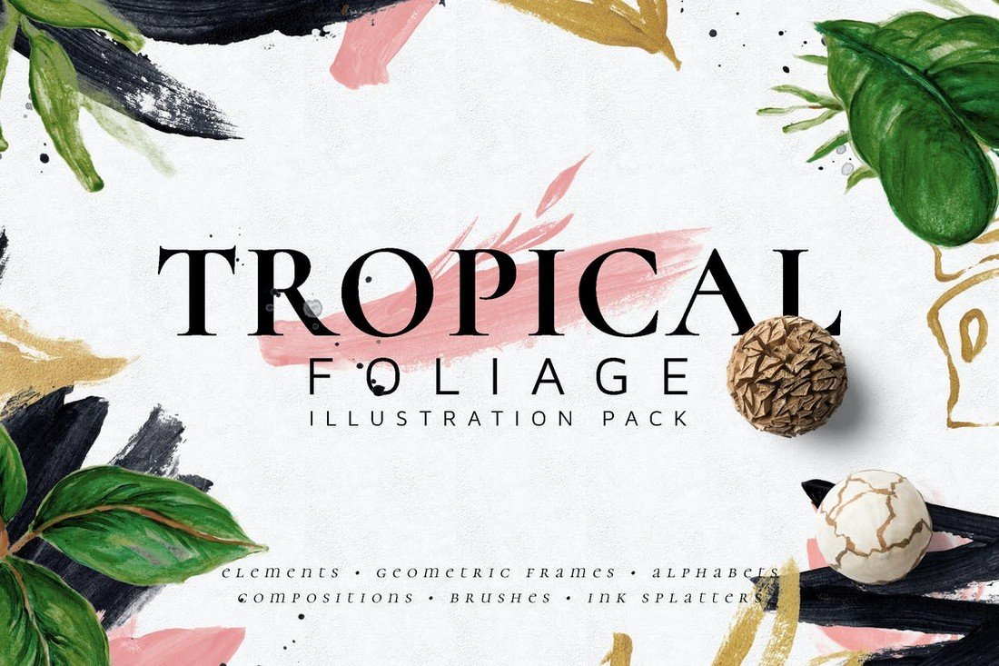 Tropical Foliage Illustration & Brushes Pack