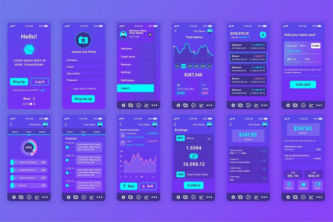 Blockchain Mobile App Screens UI Templates