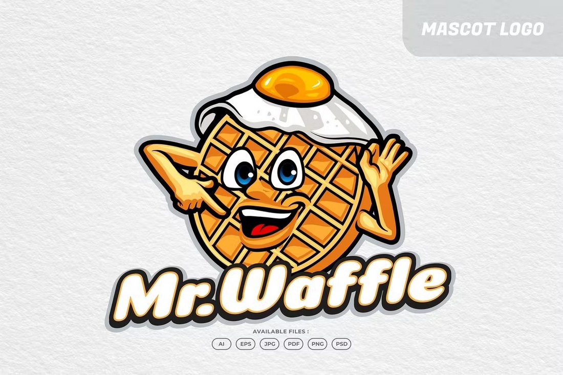 Cafe Waffle Mascot Logo Template PSD