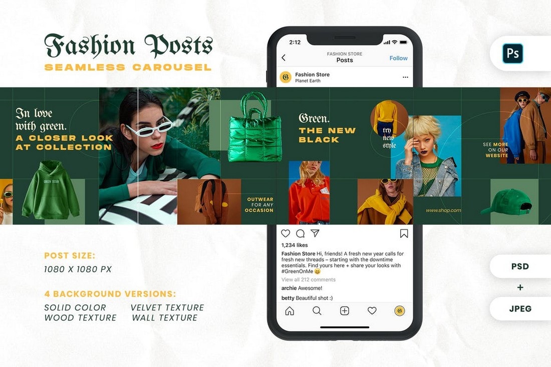 Fashion Green - Carousel Instagram Feed Template