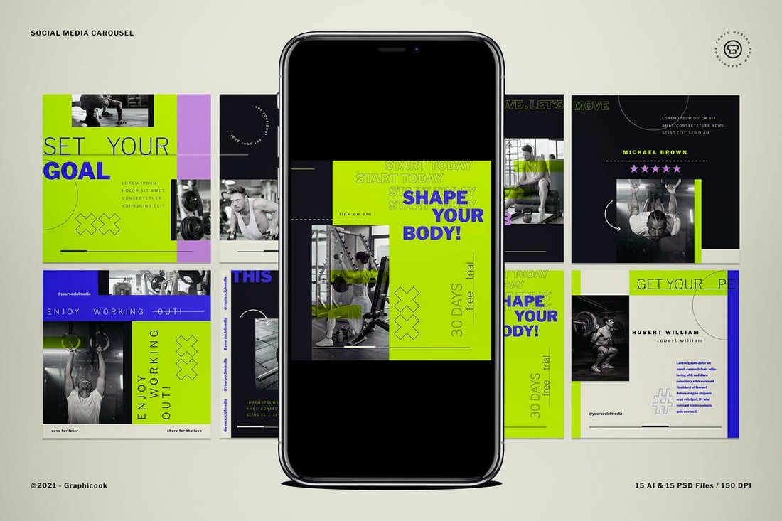 Fitness & Gym Instagram Carousel Template