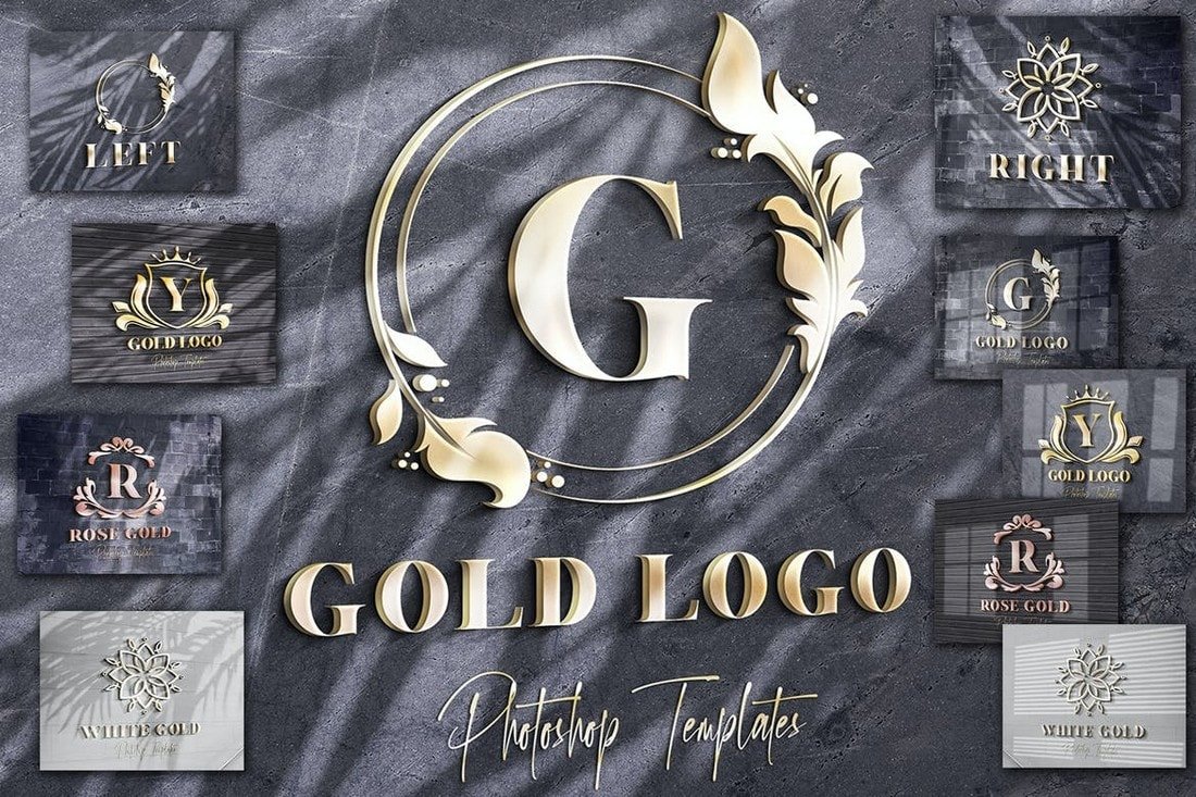 Gold Text & Logo Wall Mockups