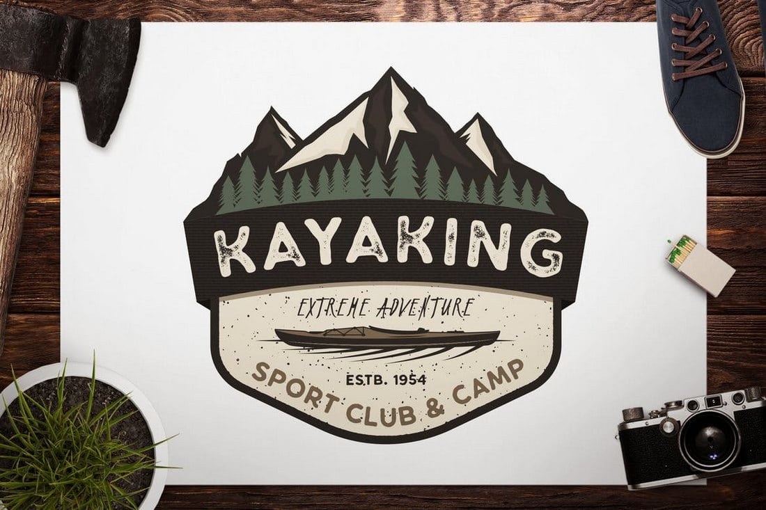 Kayak Retro Camping Adventure Logo