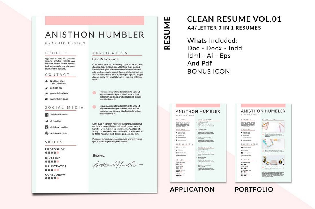 A4 Letter Clean Resume Templates