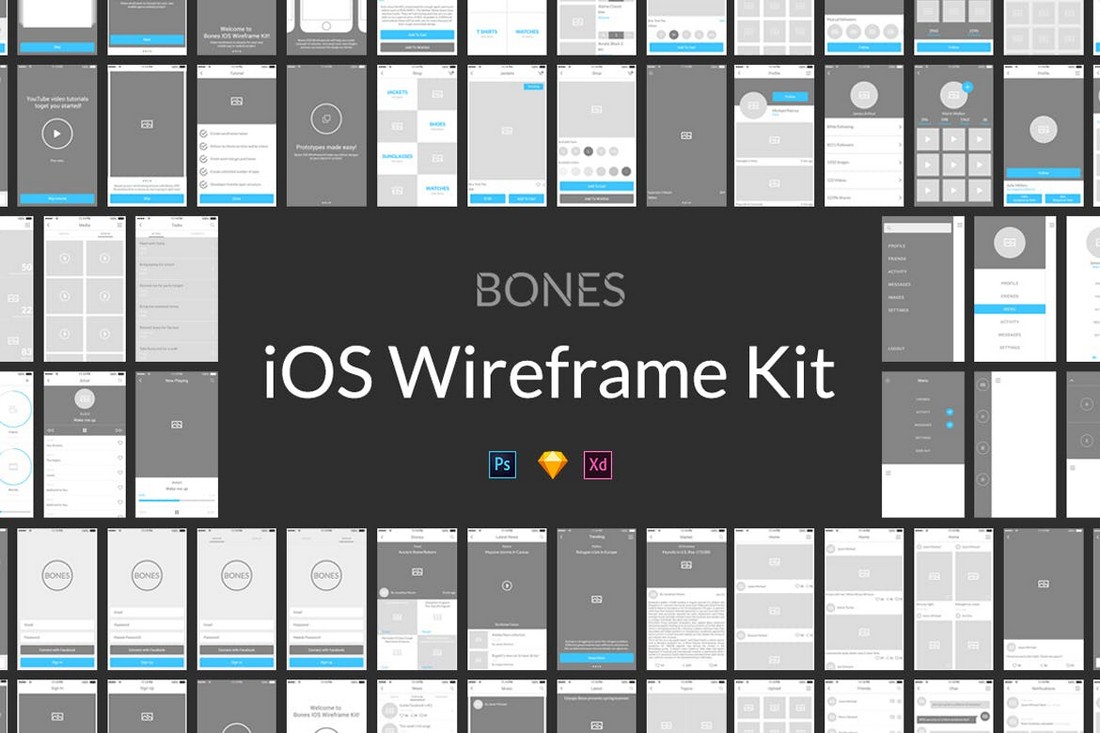 Bones - Minimal Adobe XD iOS Wireframe Kit