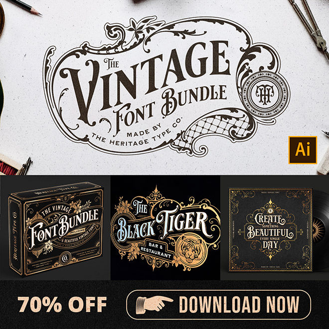 Get an extra 10% off the vintage font bundle from Heritage Type