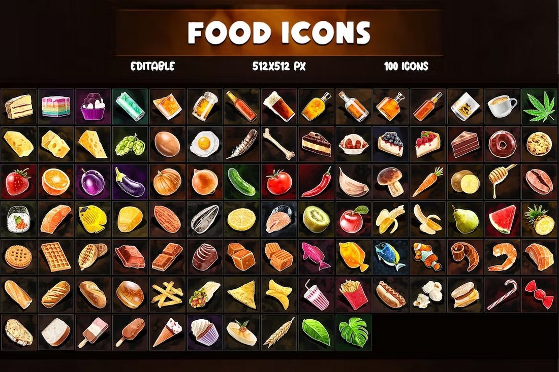 100 Food Icons for Adobe XD