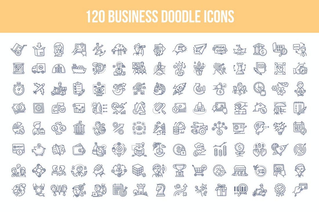 120 Business Doodle Icons for Adobe XD