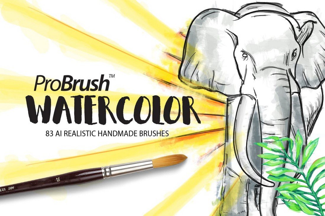 80+ Watercolor ProBrushes for Illustrator