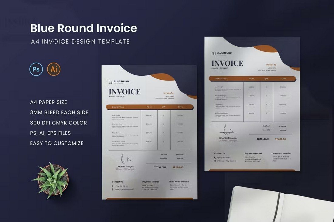 Blue Round - Creative Invoice Template