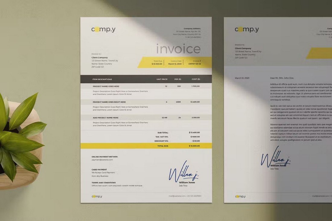 Business Invoice Template with Letterhead