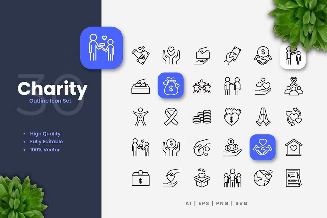 Charity Outline Icons for Adobe XD