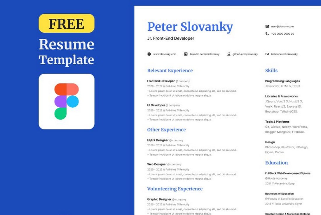 Clean Free Figma Resume CV Template