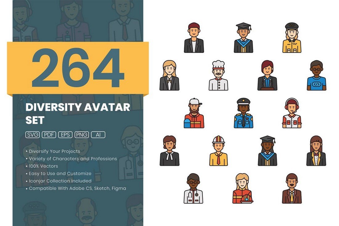 Diversity Avatar Adobe XD Icons Set
