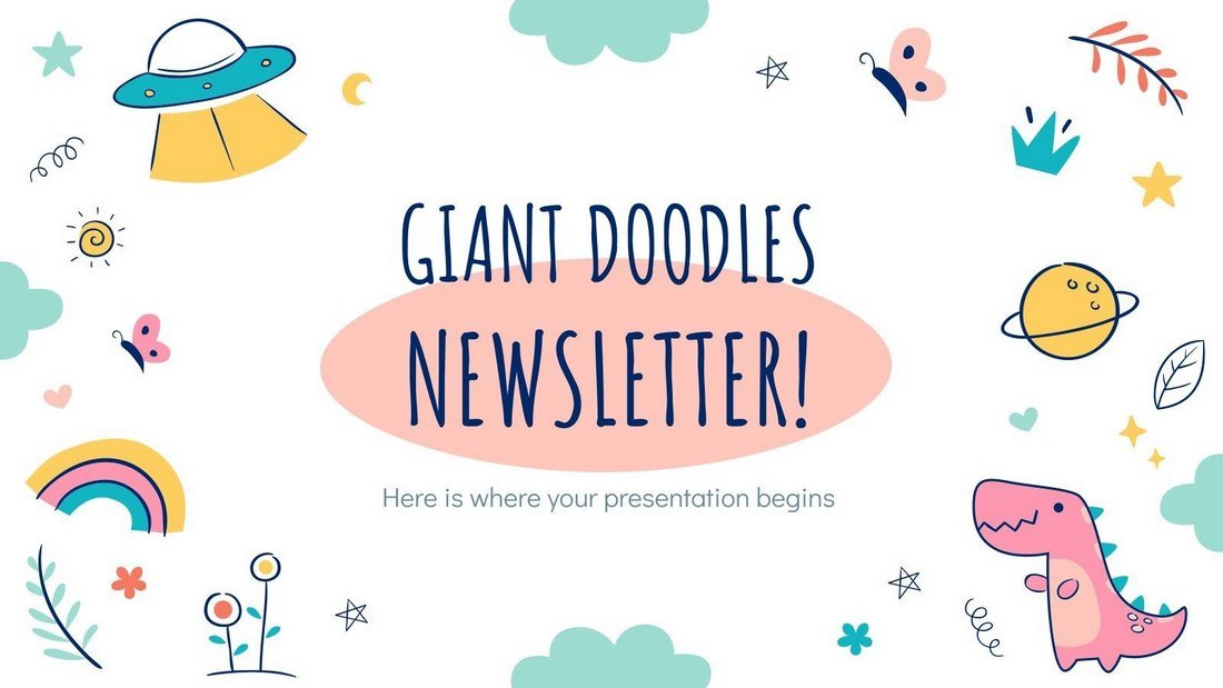 Free Giant Doodles Newsletter PowerPoint Template