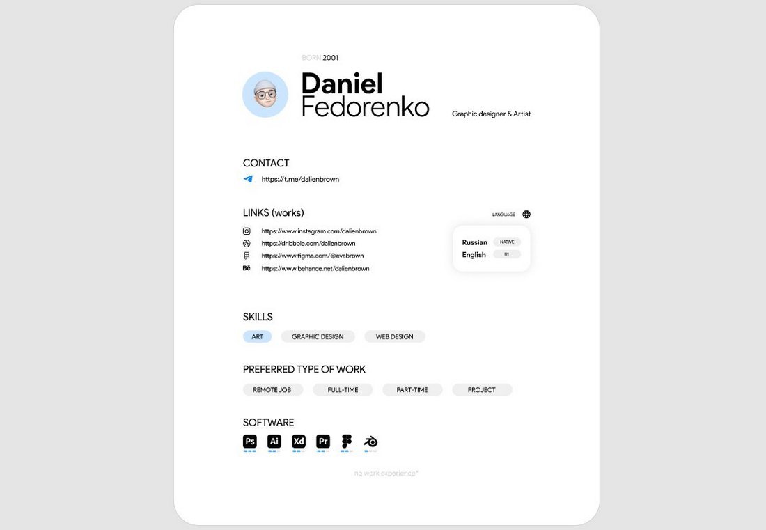Free Simple Resume Template for Figma