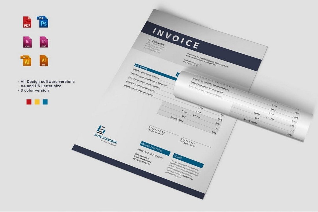 Modern Invoice Template For Illustrator & InDesign