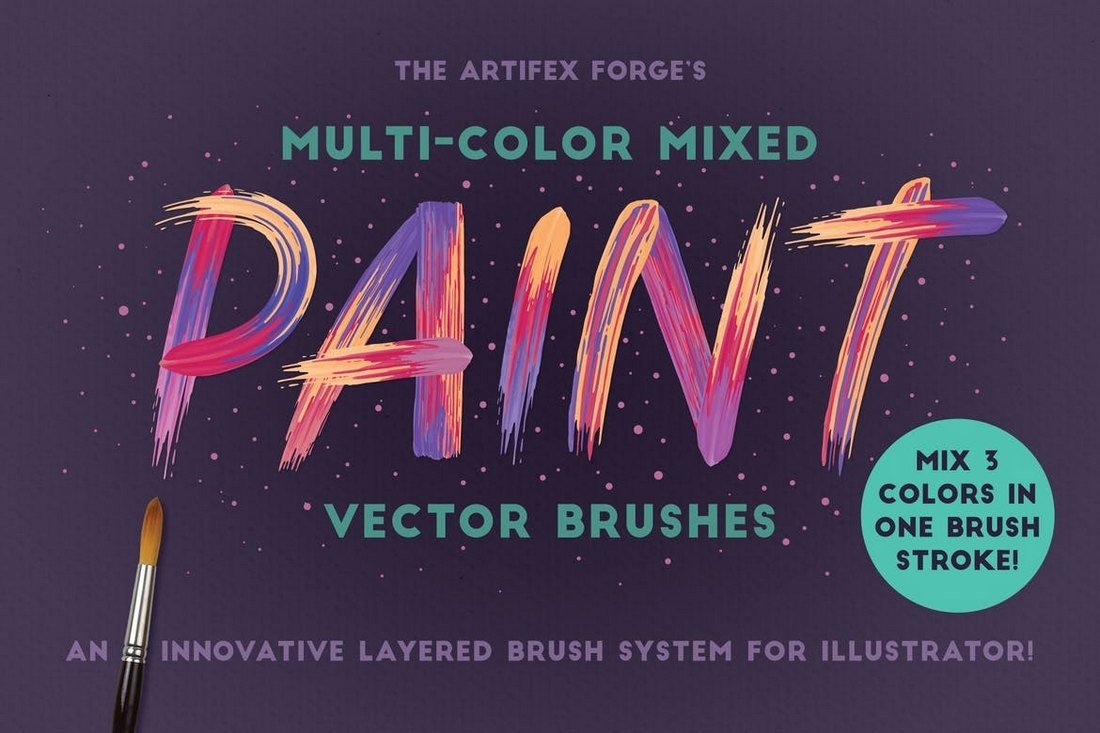 Multicolor Mixed Paint Brushes for Illustrator