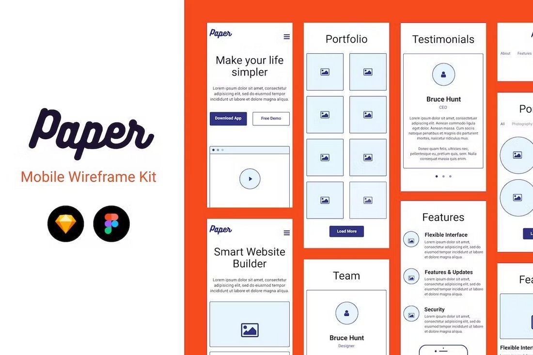 Paper Mobile Wireframe Kit for Figma