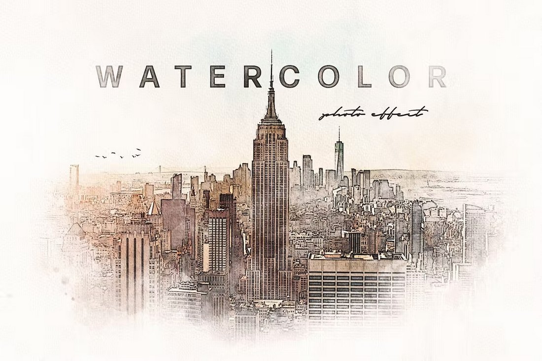 Watercolor Painting Photo Effect PSD Template