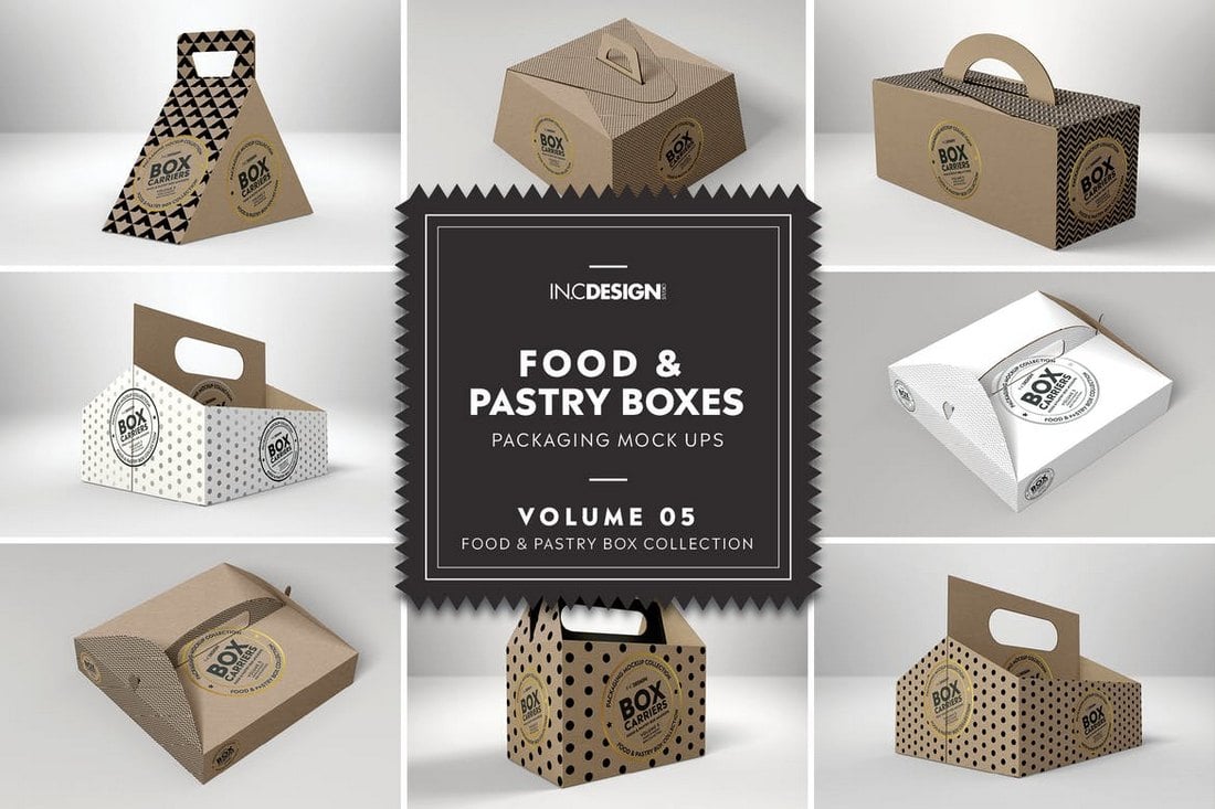 Food Pastry Boxes - Carrier Boxes Mockups