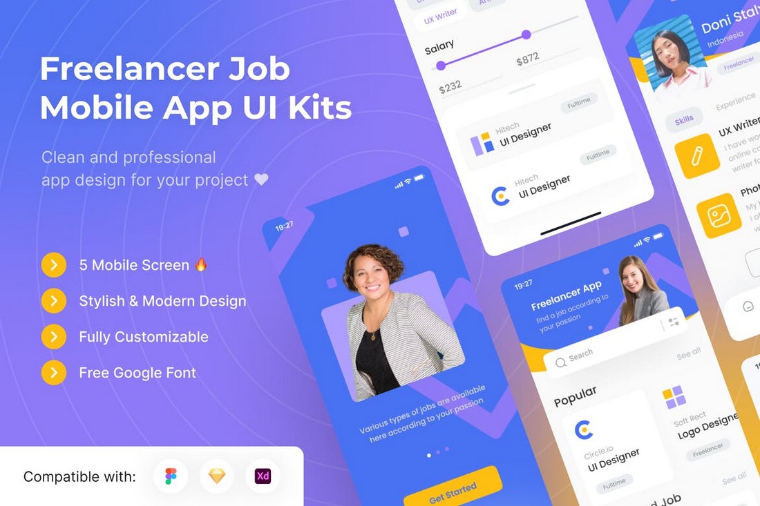 Freelancer Job Mobile App UI Kits Template