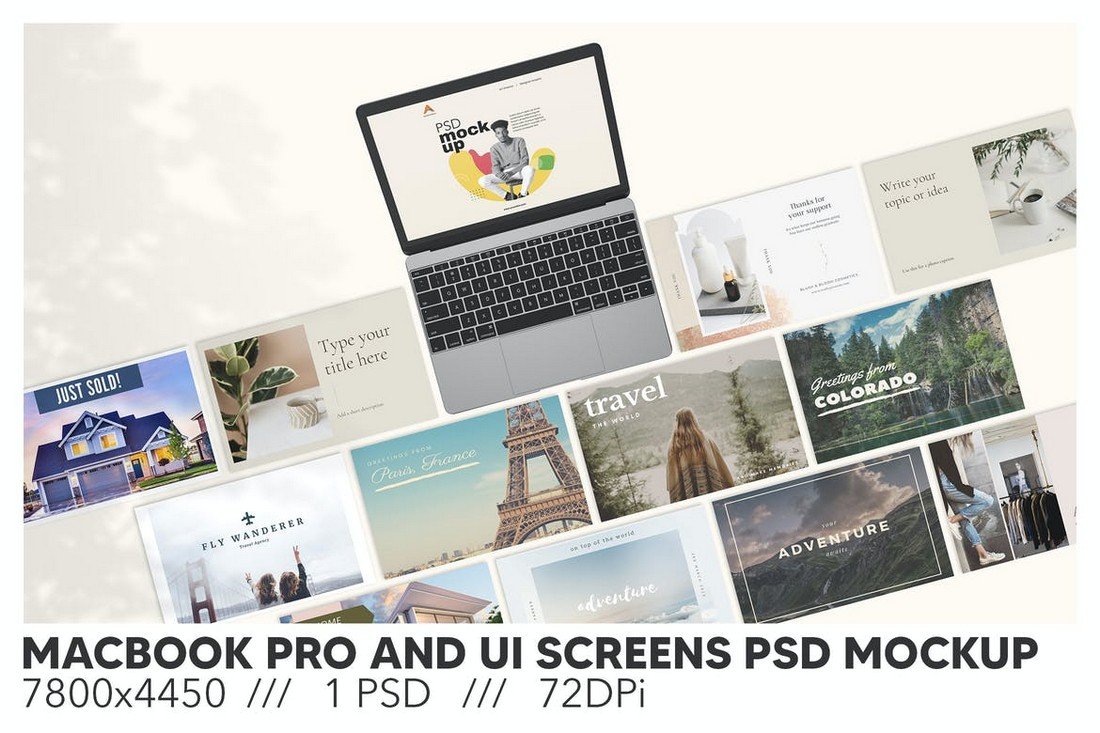 Macbook Pro Website Screens PSD Mockup