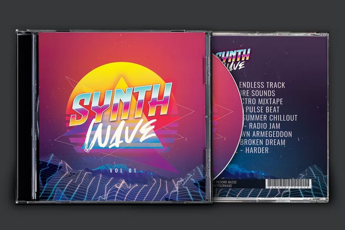 Synthwave CD Cover Artwork Template