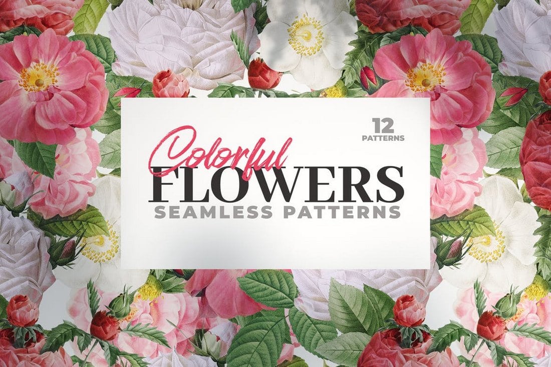 12 Colorful Seamless Flower Patterns