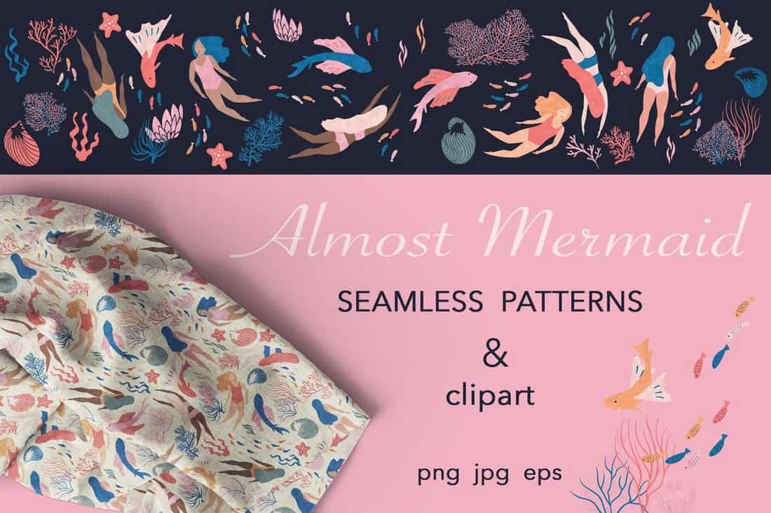 Almost Mermaid Seamless Patterns