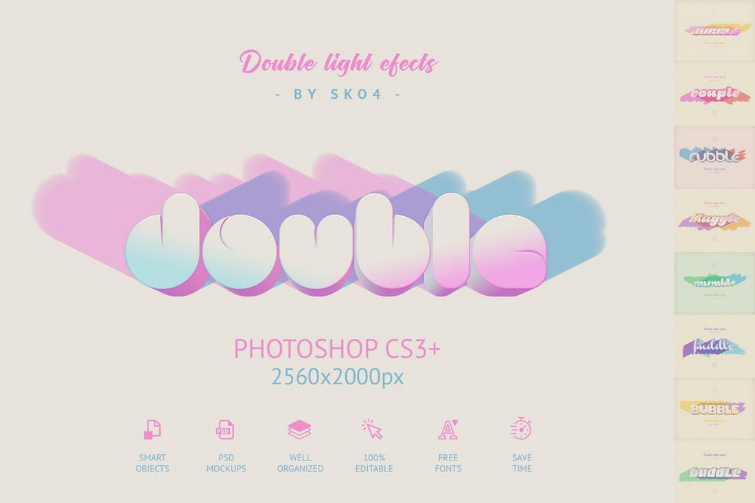 Double Light Text Effects PSD Layer Styles