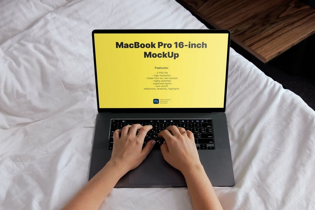 MacBook Pro 16 On Bed Mockup