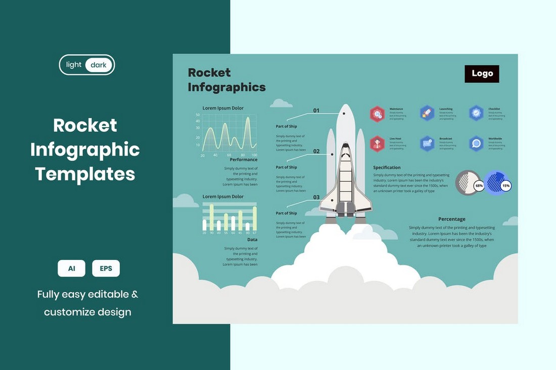 Rocket Ship Infographic Template for Illustrator
