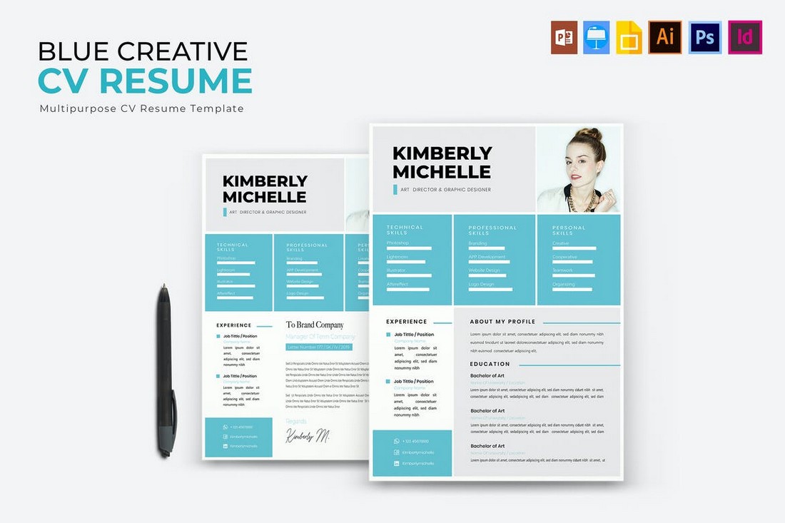 Blue Creative Apple Pages CV & Resume Template