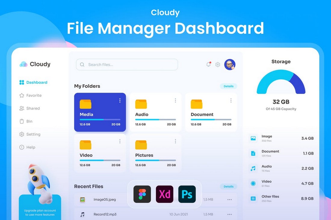 Cloudy - File Manager Dashboard Adobe XD UI Kit