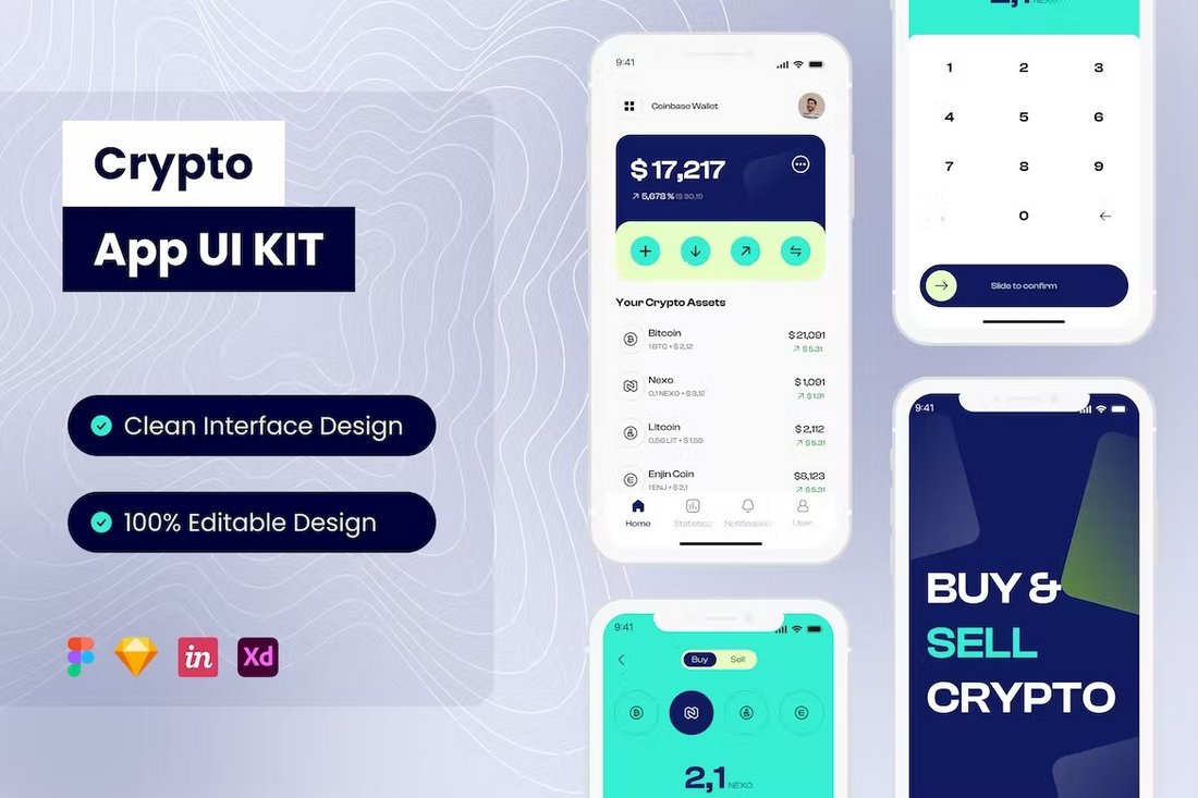 Crypto Mobile App UI Kit for Adobe XD