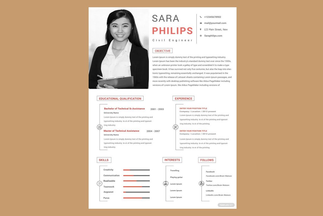 Free Civil Engineer CV Pages Resume Template