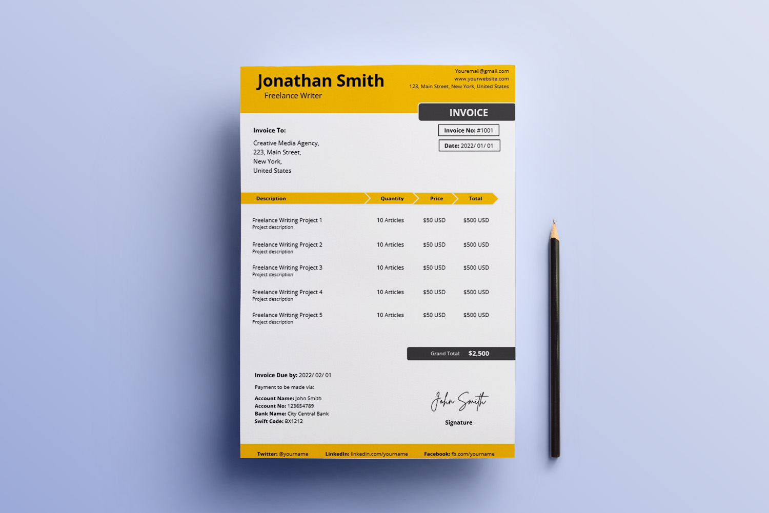 Free Word Invoice Template for Freelancers