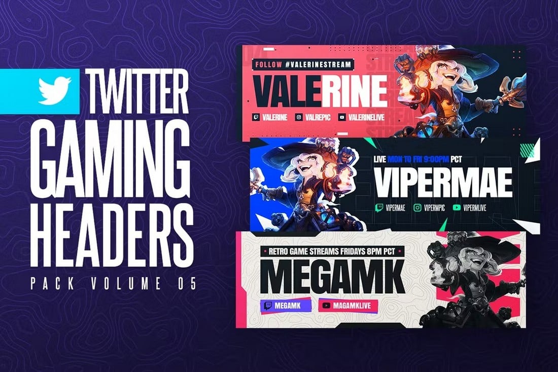 Gaming Twitter Header Templates Pack