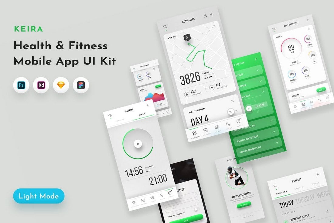 Keira - Fitness App UI Kit Adobe XD Templates