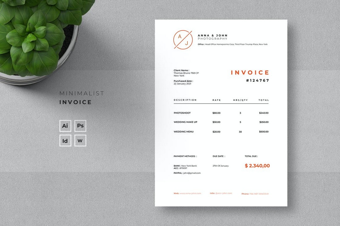 Modern Minimalist Invoice Template Word